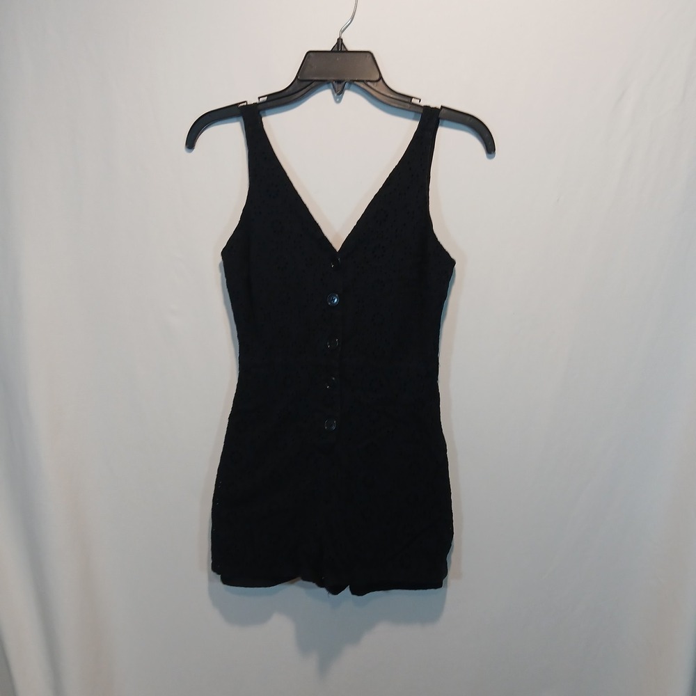 GB Black Eyelet Romper XS Sleeveless Button Front rockabilly retro lined V-Neck